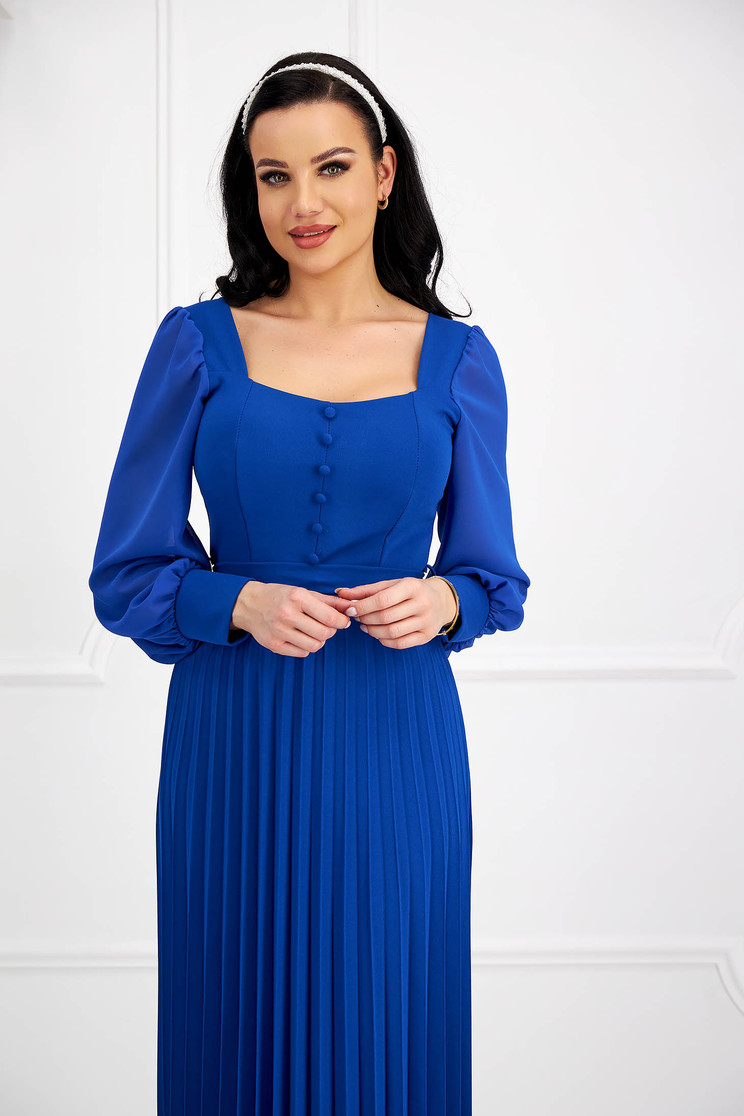 Bell dresses, Blue dress pleated crepe cloche with puffed sleeves with veil sleeves - StarShinerS.com