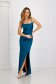 Petrol blue dress long from satin slit 3 - StarShinerS.com