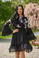 Rochie din voal neagra in clos cu elastic in talie si volanase la maneca - SunShine 1 - StarShinerS.ro