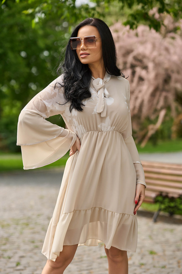 Thin material dresses, Cream dress from veil fabric cloche with elastic waist with ruffled sleeves - StarShinerS.com