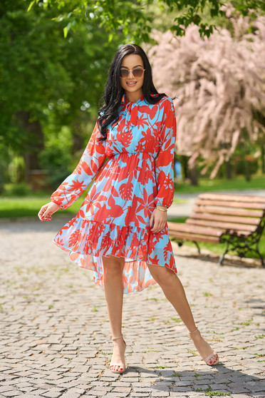 Floral print dresses, Dress from veil fabric asymmetrical cloche with elastic waist with puffed sleeves - StarShinerS.com