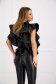 Black gilet from ecological leather arched cut with ruffle details 3 - StarShinerS.com