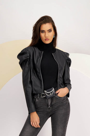 Jackets, Black jacket from ecological leather tented high shoulders - StarShinerS.com