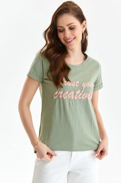 Khaki t-shirt cotton loose fit with rounded cleavage