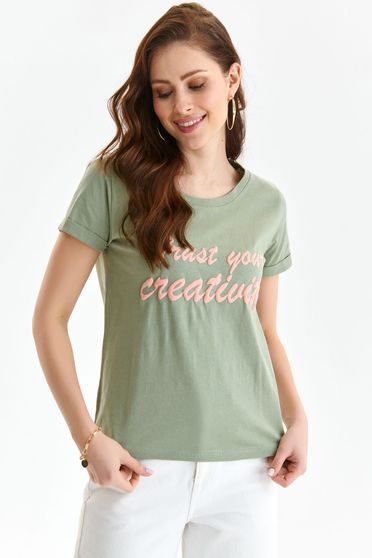 Easy T-shirts, Khaki t-shirt cotton loose fit with rounded cleavage - StarShinerS.com