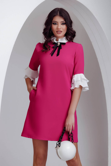 Pink dresses, Fuchsia dress elastic cloth slightly elastic fabric with pockets a-line - StarShinerS.com