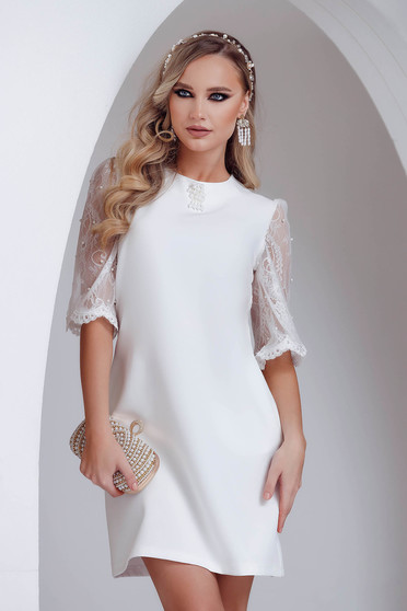 A-line dresses, White dress a-line slightly elastic fabric lateral pockets - StarShinerS.com