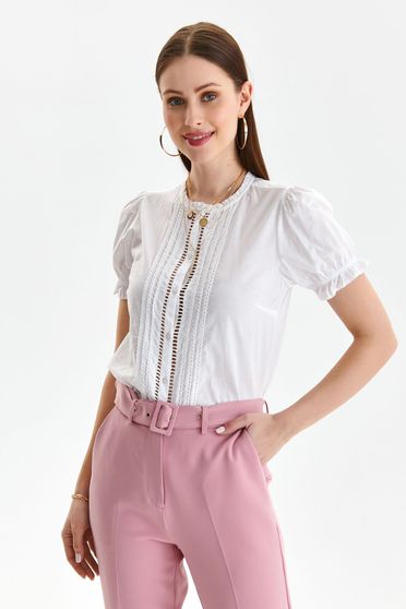 White shirts, White women`s shirt cotton loose fit short sleeves with puffed sleeves - StarShinerS.com