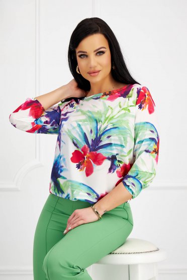 Office Blouses, Women`s blouse thin fabric loose fit with elastic waist - StarShinerS.com