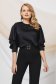 Black women`s blouse from veil fabric loose fit with cut-out sleeves shoulder detail 1 - StarShinerS.com