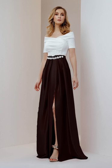 Plus Size Dresses, Black dress long cloche taffeta waist pleats naked shoulders - StarShinerS.com