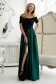Green dress long cloche taffeta waist pleats naked shoulders 1 - StarShinerS.com