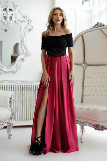 Online Dresses - Page 22, Pink dress long cloche taffeta waist pleats naked shoulders - StarShinerS.com
