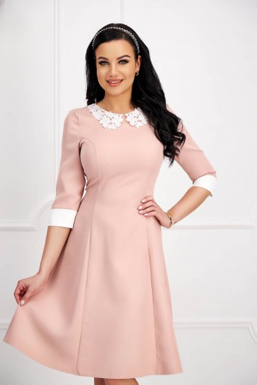 Office dresses - Page 2, Powder Pink Elastic Fabric Dress with Decorative Collar - StarShinerS - StarShinerS.com