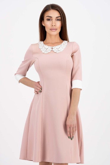 Office dresses, Powder Pink Elastic Fabric Dress with Decorative Collar - StarShinerS - StarShinerS.com