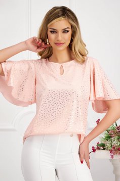 Bluza dama din material subtire roz cu croi larg si maneci clopot - StarShinerS