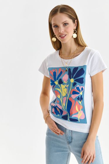 T-Shirts, White t-shirt cotton loose fit with rounded cleavage - StarShinerS.com