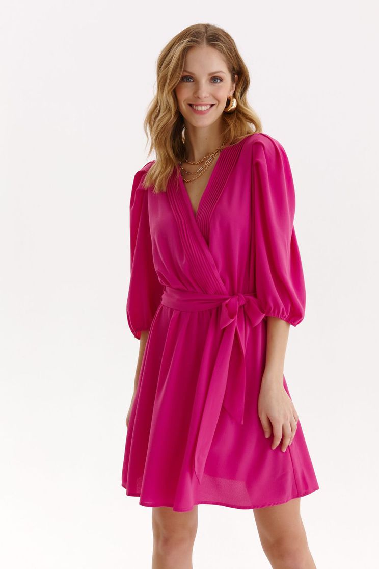 Thin material dresses, Pink dress short cut cloche with elastic waist thin fabric with puffed sleeves - StarShinerS.com