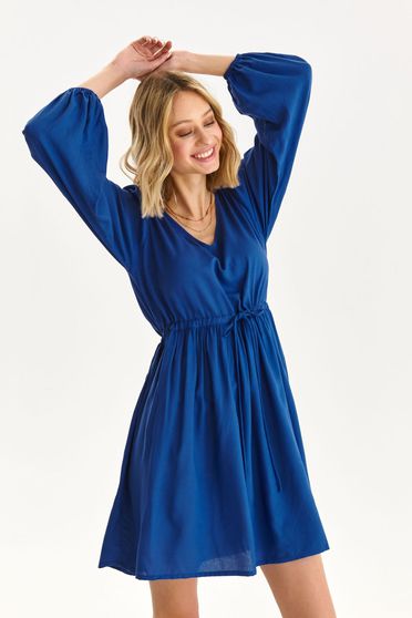 Flowy dresses, Blue dress short cut cloche with elastic waist thin fabric with puffed sleeves - StarShinerS.com