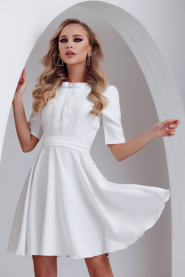 Online Dresses, Ivory dress cloche slightly elastic fabric lateral pockets with lace details - StarShinerS.com