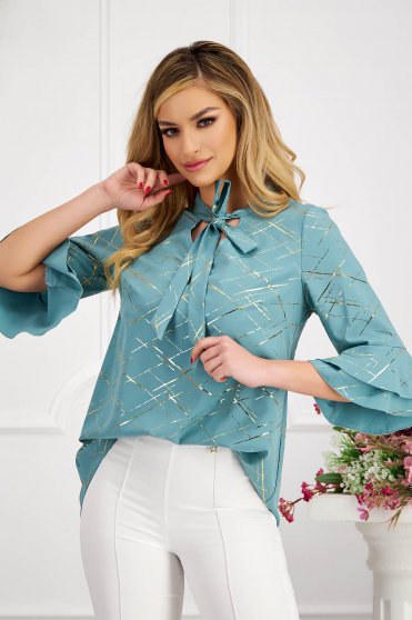 Office Blouses, Mint women`s blouse thin fabric asymmetrical loose fit - StarShinerS - StarShinerS.com