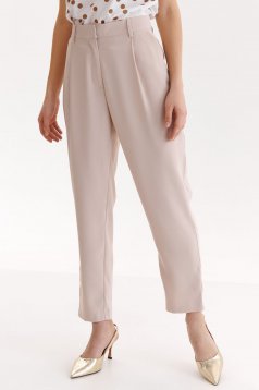 Beige trousers conical high waisted thin fabric lateral pockets