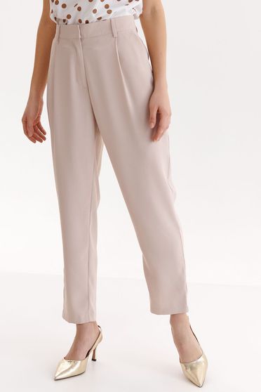 High waisted trousers, Beige trousers conical high waisted thin fabric lateral pockets - StarShinerS.com
