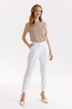 Pantaloni din material subtire albi conici cu talie inalta si buzunare laterale - Top Secret