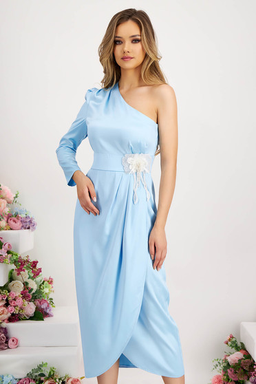 Satin dresses, Lightblue dress from satin wrap over skirt with sequin embellished details - StarShinerS.com