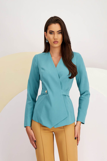 Elegant blazers, Green Elastic Fabric Fitted Jacket Accessorized with Cord - StarShinerS - StarShinerS.com