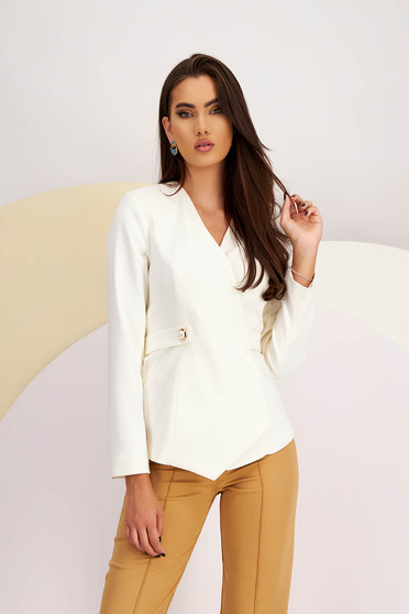 Elegant blazers, Ivory Elastic Fabric Jacket Tailored Accessorized with Cord - StarShinerS - StarShinerS.com