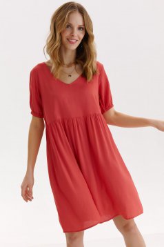 Red dress thin fabric short cut loose fit with puffed sleeves short sleeves