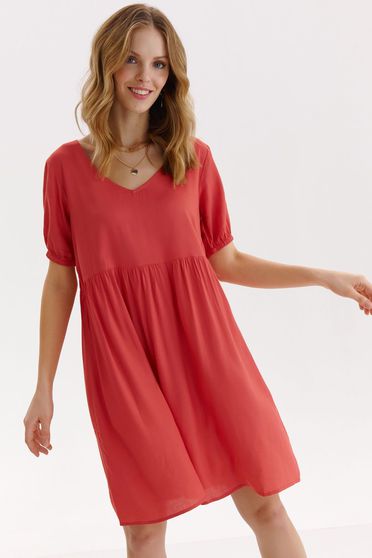 Online Dresses, Red dress thin fabric short cut loose fit with puffed sleeves short sleeves - StarShinerS.com