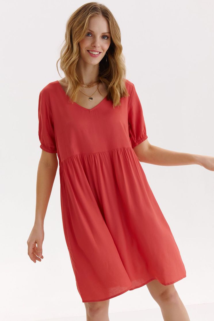 Loose dresses, Red dress thin fabric short cut loose fit with puffed sleeves short sleeves - StarShinerS.com
