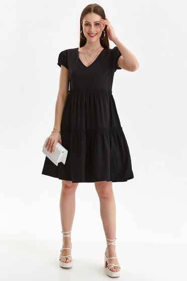 Black dress thin fabric short cut loose fit short sleeves with puffed sleeves