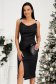 Black satin pencil dress with dropped neckline and leg slit - StarShinerS 3 - StarShinerS.com