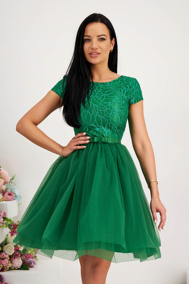 Plus Size Dresses - Page 6, - StarShinerS green cloche dress from tulle with sequin embellished details laced - StarShinerS.com