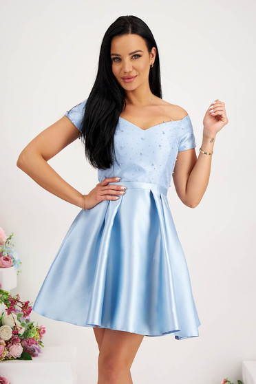 Gowns - Page 5, - StarShinerS lightblue dress taffeta short cut cloche with pearls - StarShinerS.com