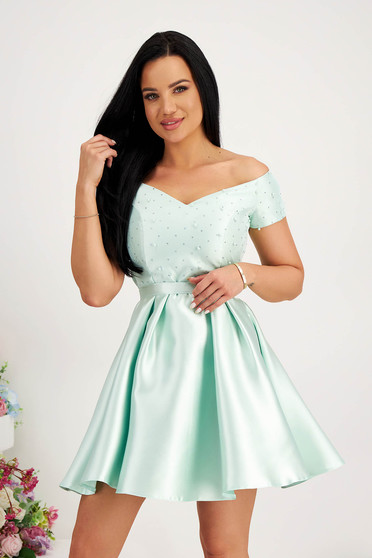 Plus Size Dresses - Page 9, - StarShinerS lightgreen dress taffeta short cut cloche with pearls - StarShinerS.com