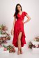 - StarShinerS red dress elastic cloth asymmetrical with ruffle details with v-neckline 4 - StarShinerS.com