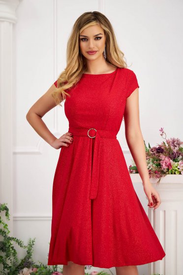 Plus Size Dresses, - StarShinerS red dress lycra with glitter details cloche with elastic waist - StarShinerS.com