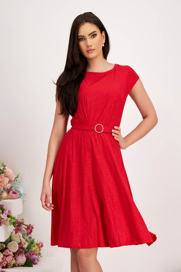 Short sleeved dresses, - StarShinerS red dress lycra with glitter details cloche with elastic waist - StarShinerS.com