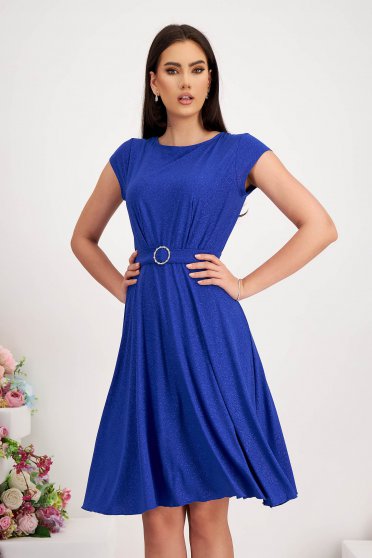 Short sleeved dresses, - StarShinerS blue dress lycra with glitter details cloche with elastic waist - StarShinerS.com