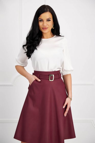 Office Blouses, White women`s blouse from satin loose fit with cuffs with decorative buttons - StarShinerS - StarShinerS.com