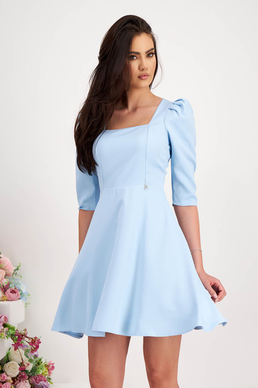 Online Dresses - Page 7, Blue dress slightly elastic fabric short cut cloche high shoulders - StarShinerS - StarShinerS.com