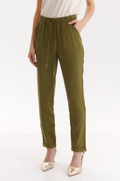 Green trousers thin fabric conical lateral pockets with elastic waist