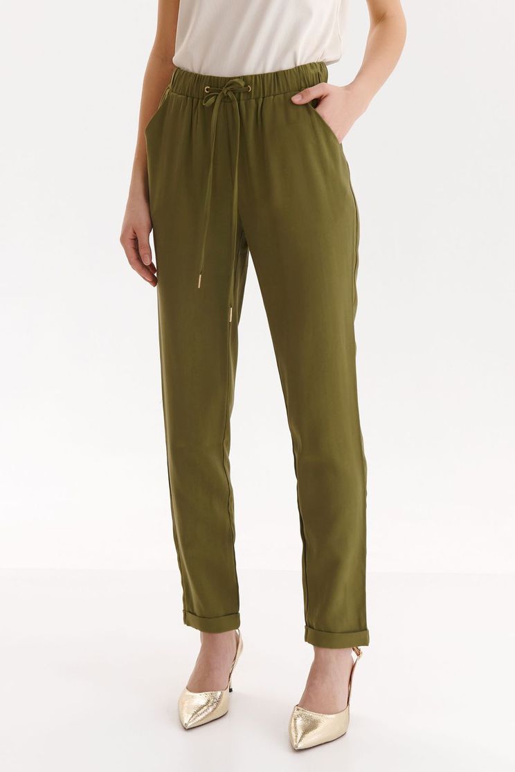 Trousers, Green trousers thin fabric conical lateral pockets with elastic waist - StarShinerS.com