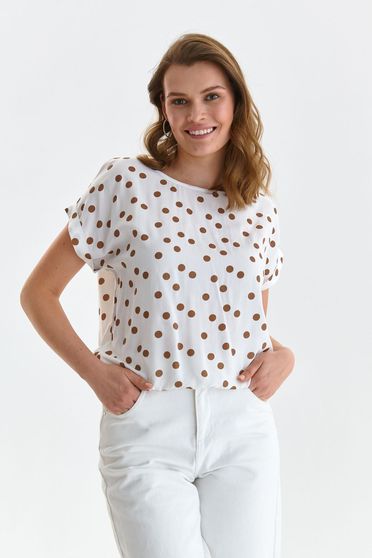 Blouses, White women`s blouse light material loose fit dots print - StarShinerS.com