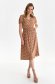 Brown dress midi cloche with elastic waist thin fabric short sleeves with puffed sleeves 2 - StarShinerS.com
