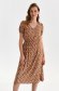 Brown dress midi cloche with elastic waist thin fabric short sleeves with puffed sleeves 3 - StarShinerS.com